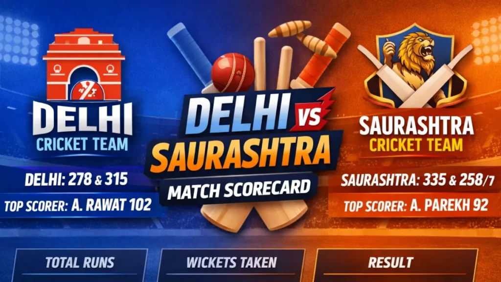 Delhi Cricket Team vs Saurashtra Cricket Team Match Scorecard